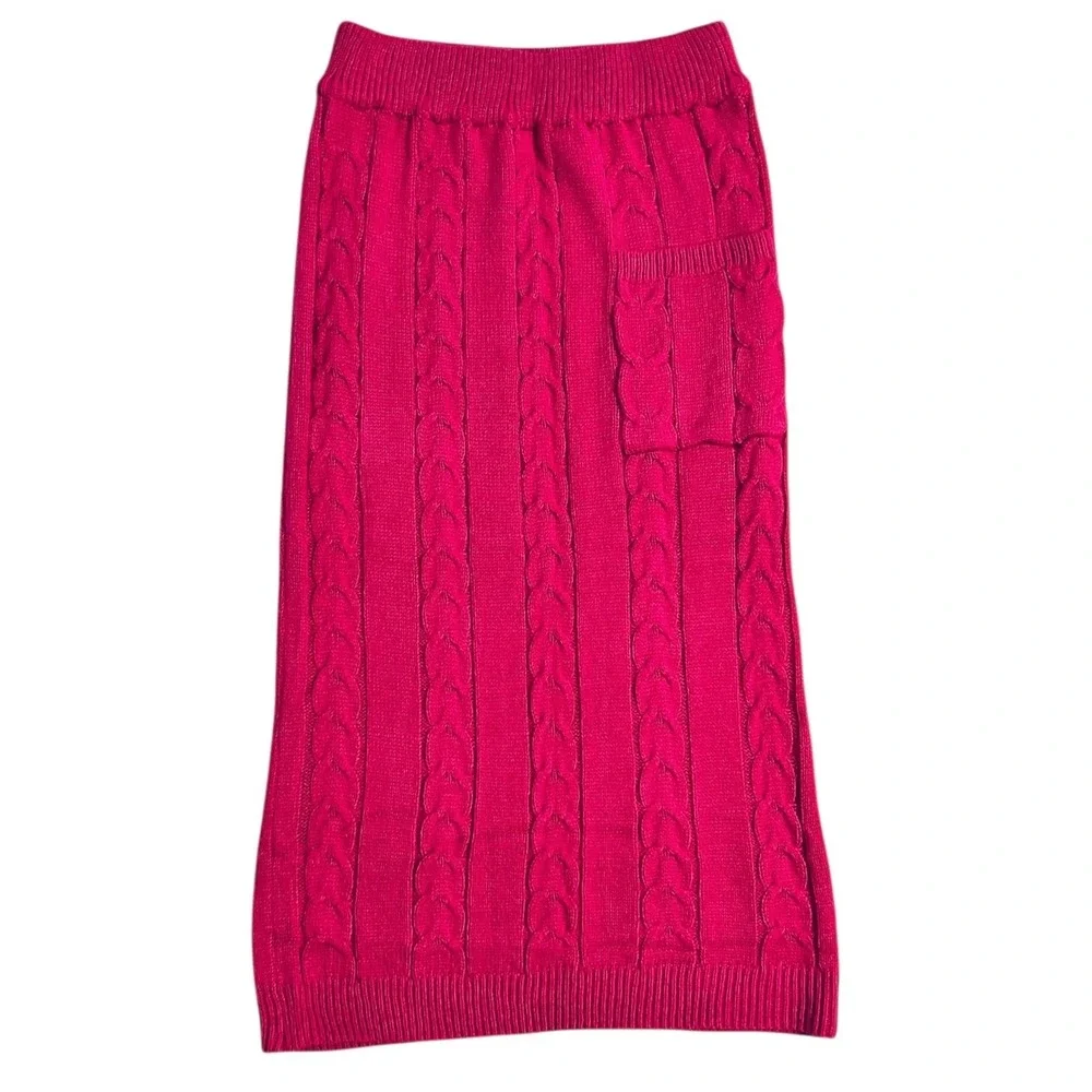 Pink Cable Knit Midi Sweater Skirt M Elastic Waist Ribbed‎ Pencil